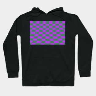 Warped perspective coloured checker board effect grid purple and green Hoodie